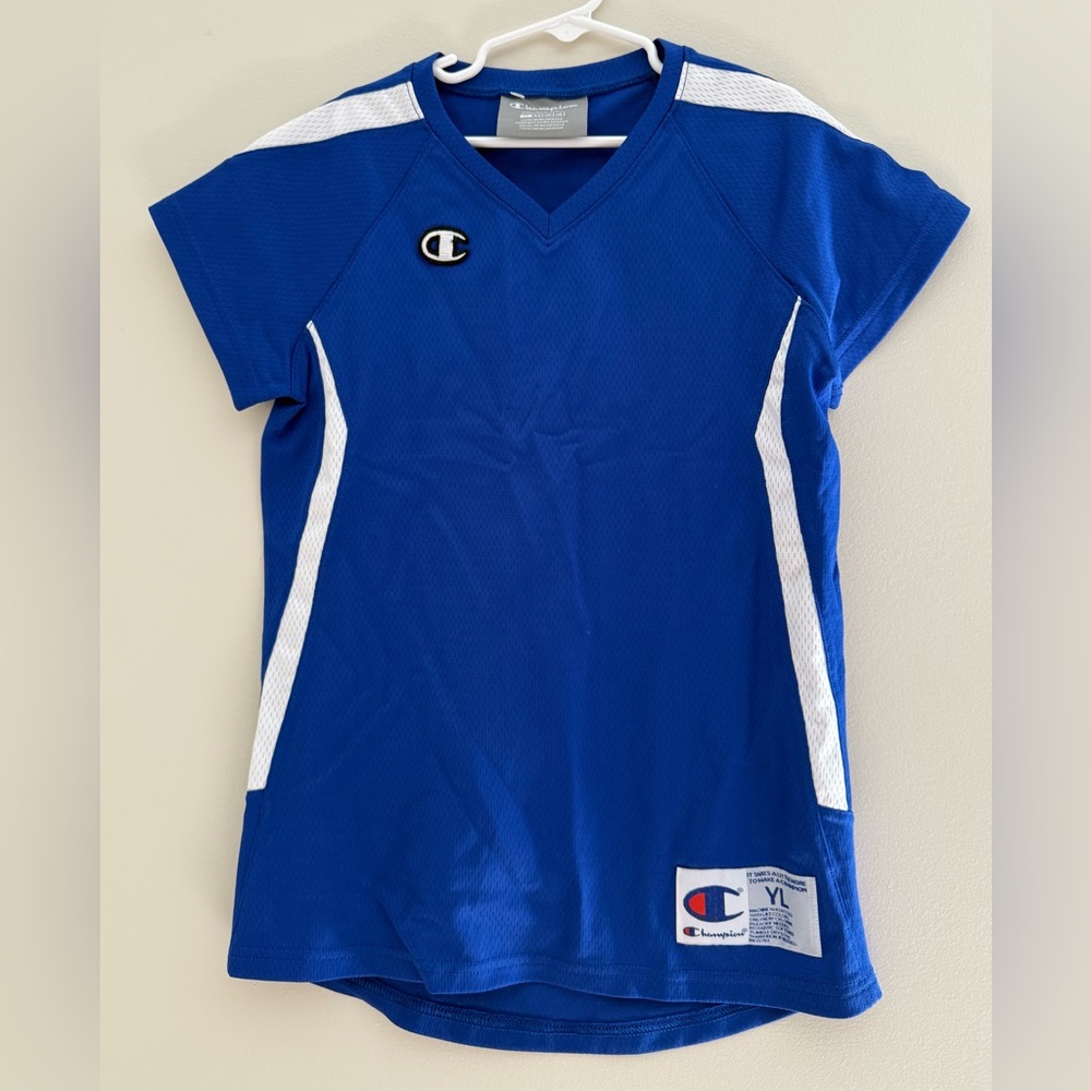 Champion Blue and White Athletic Jersey V-Neck